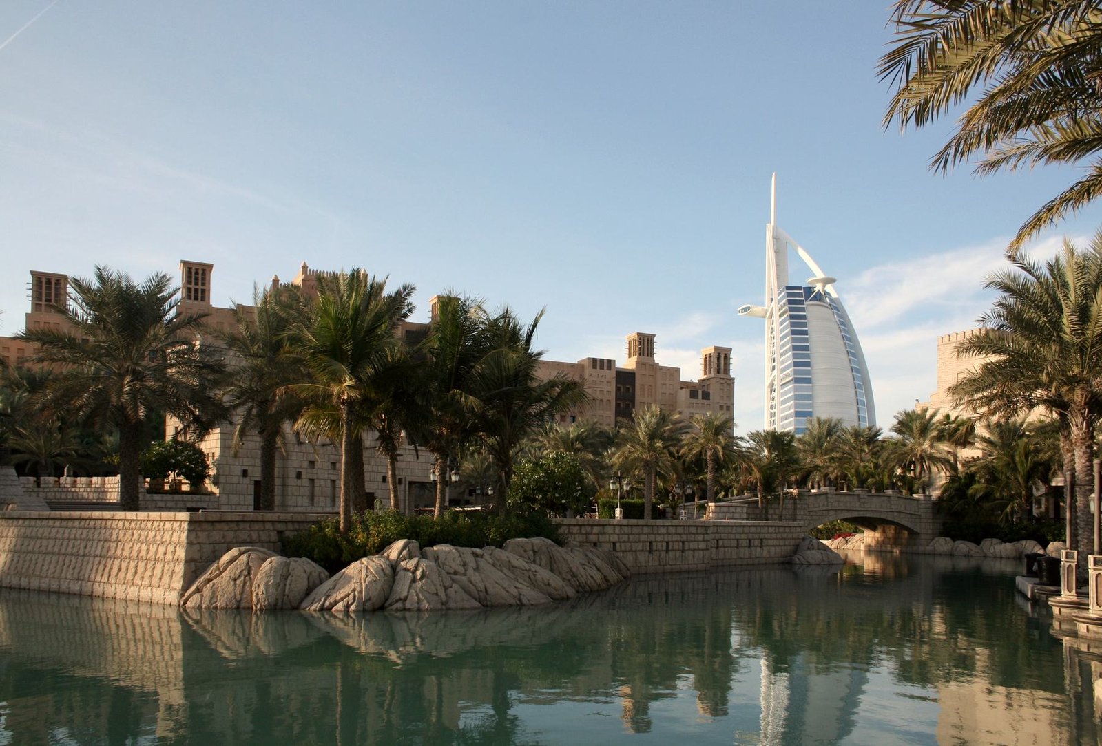 Madinat Jumeirah waterways with Burj Al Arab beyond